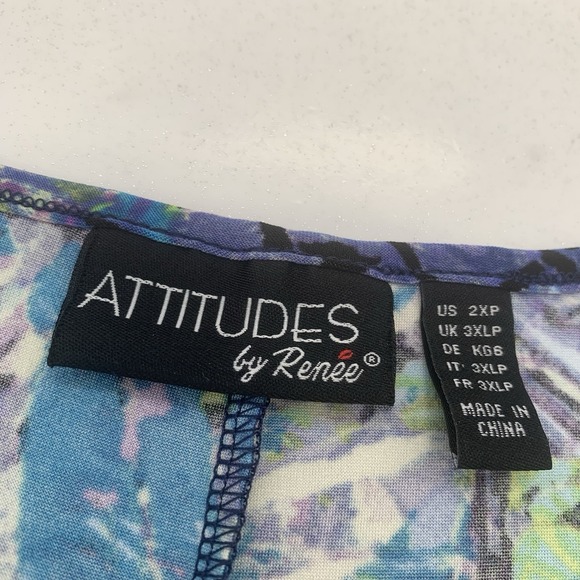 Attitudes Purple Abstract Midi Dress Stretch Knit A Line Shift 2XP Tropical - Picture 5 of 7